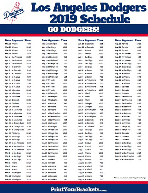 Dodgers Printable Schedule Printable Schedule