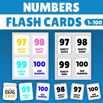 Flashcards for Numbers 1-100 | Colors (Black and White) by The Ideas Zone