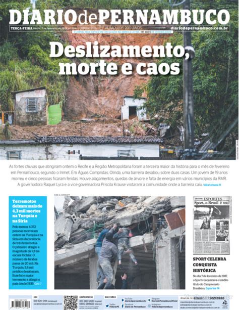 Capa Diario De Pernambuco Segunda De Fevereiro De