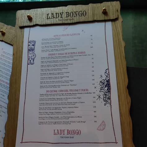 Menu At Lady Bongo Restaurant Madrid