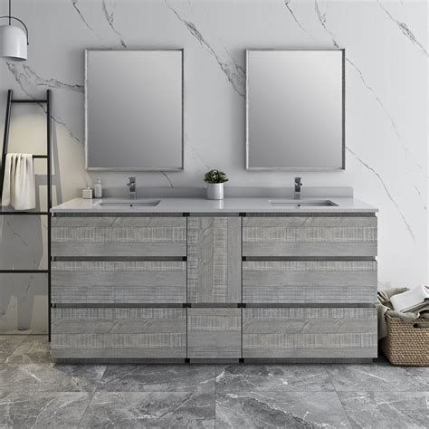 Floor Standing Double Sink Modern Bathroom Cabinet W Top Sinks