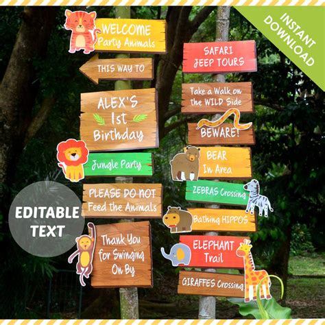 Safari Party Sign Birthday Decoration Jungle Party Welcome Signage Text