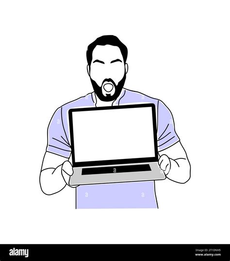 Man Holding Laptop And Showing Blank Screen Vector Stock Vector Image