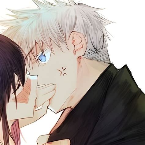 Two Anime Characters Kissing Each Other With Blue Eyes