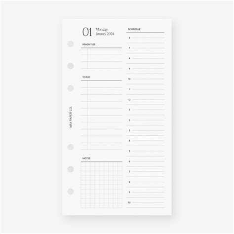 2024 Daily Planner Insert Day On One Page Refill A5 Personal Mini