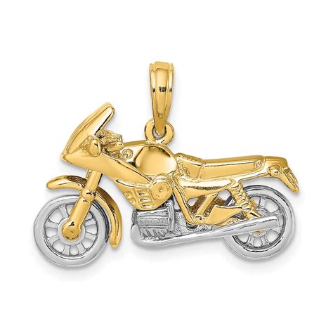 14k Gold With Rhodium Plating 3 D Moveable Motorcycle Pendant K9162 Ebay