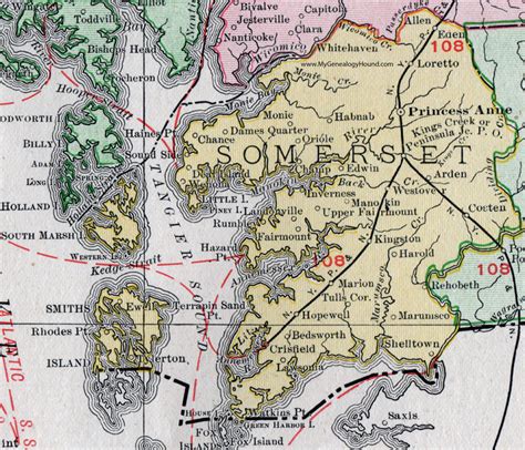 Somerset County Maryland Map 1911 Rand Mcnally Princess Anne