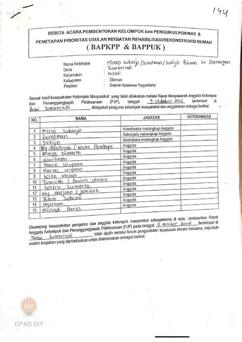 Berita Acara Pembentukan Kelompok Dan Pengurus Pokmas Dan Penetapan
