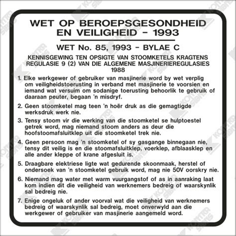 Wc719 Occupational Health And Safety Act No 85 Of 1993 Kontra Signs