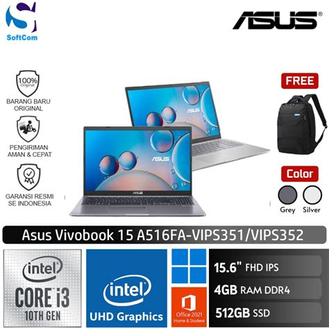 Jual Asus A516FA VIPS351 VIPS352 I3 10110U 4GB 512GB W11 OHS Vivobook