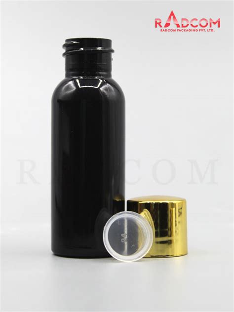 Ml Boston Opaque Black Pet Bottle With Shinny Gold Screw Cap With Zim