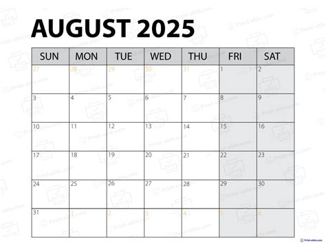 12 Free August 2025 Calendar Printable Print Able