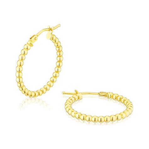 9ct Yellow Gold 15mm Beaded Hoop Earrings Ernest Jones