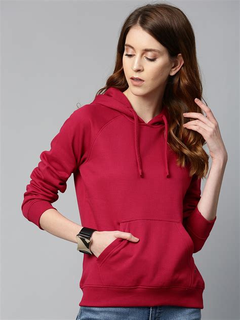 Buy Roadster Women Red Solid Hooded Sweatshirt Sweatshirts For Women