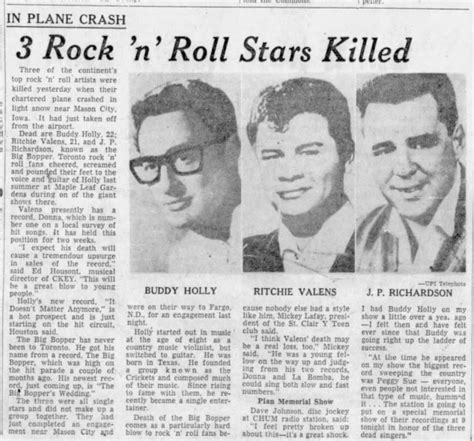 The Day The Music Died Plane Crash Kills Buddy Holly Ritchie