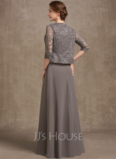 A Line Square Neckline Floor Length Chiffon Lace Mother Of The Bride