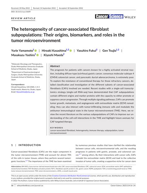 Pdf The Heterogeneity Of Cancerassociated Fibroblast Subpopulations