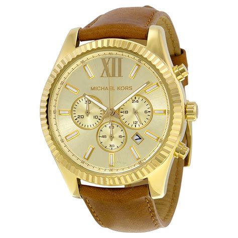 Michael Kors Lexington Gold Dial Chronograph Leather Men's Watch MK8447 ...