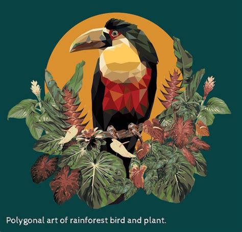 Illustration Polygonale Doiseaux Toucan Avec Des Plantes De La Forêt