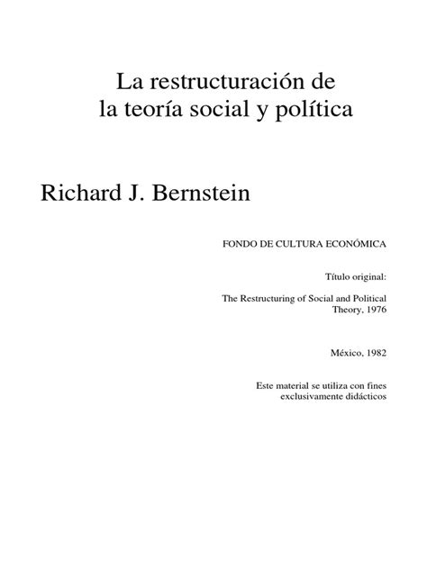 Pdf Bernstein La Reestructuracion Del Sistema Social Y Pol Tico