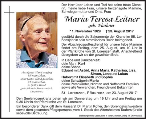 Maria Teresa Leitner aus St Lorenzen TrauerHilfe it das Südtiroler