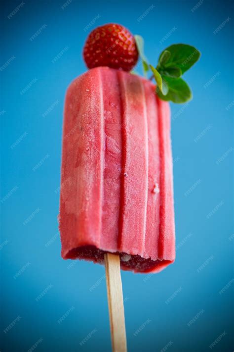 Premium Photo Cooked Homemade Strawberry Ice Cream On A Stick