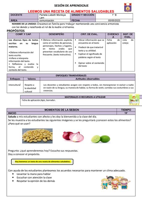 Sesi N Leemos Una Receta Papa A La Huancaina Sesi N De Aprendizaje