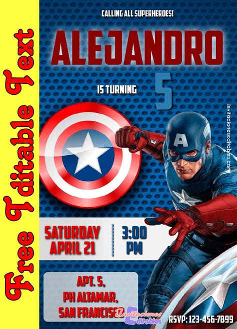 Free Editable Template Captain America Invitation 01 2025