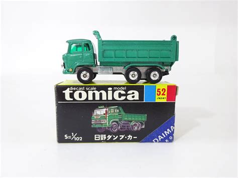 【やや傷や汚れあり】x542トミカ Tomica黒箱no52 日野 ダンプカー緑トミー Tomyミニカー 保管品 Daimaru