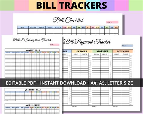 Bill Payment Checklist Bills Checklist Bill Planner Monthly Bill