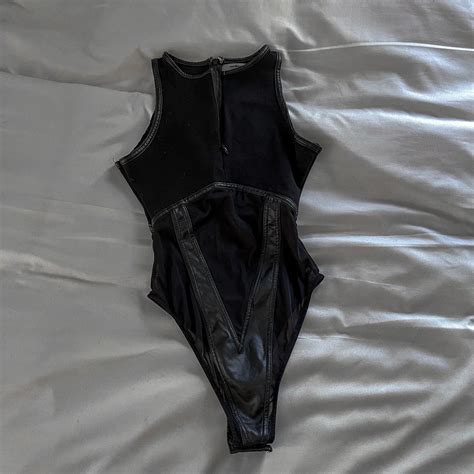 Maniere De Voir Womens Black Bodysuit Depop