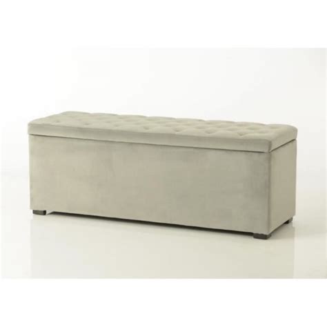 Bout De Lit Coffre En Tissu Velours Capitonn Gris Clair Cdiscount Maison