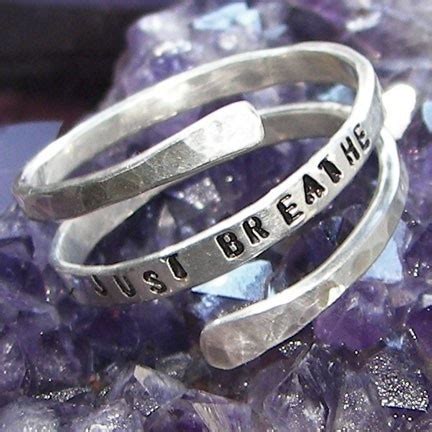 Just Breathe Ring Hand Stamped Sterling Silver Spiral Ring Can Be