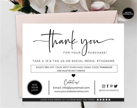 PRINTABLE Thank You Cards Business Template Etsy Small Business Thank