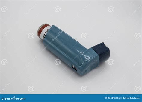 Selective Focus on a Blue Inhaler on a White Background Stock Photo - Image of aerosol, attack ...