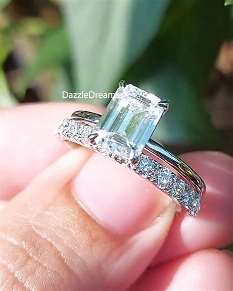 250 Ct Emerald Cut Moissanite Solitaire Wedding Ring Set In Etsy