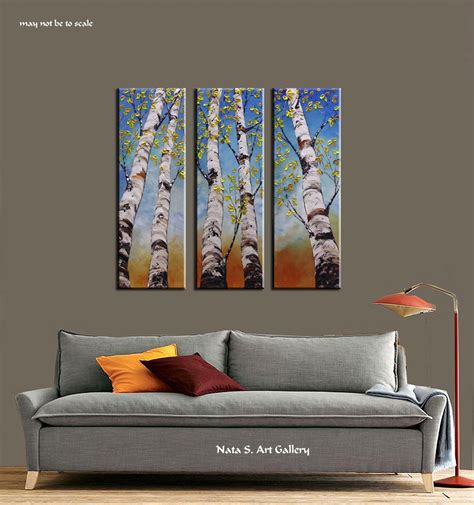 Birch Tree Painting Triptych Wall Art Original Landscape