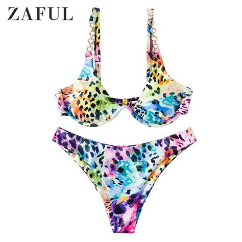 Zaful Bikini De Corte Alto Con Estampado De Leopardo Para Mujer Traje