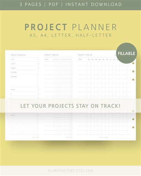 Project Planner Printable Template Pages A Letter Project Overview