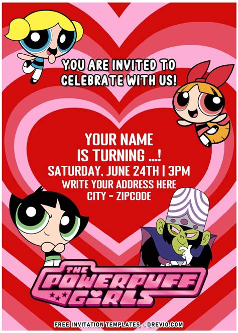 Free Editable Pdf Expanding Pink Heart Powerpuff Girls Invitation