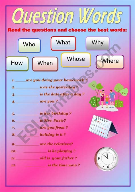 Question Words Esl Worksheet By Mo3tamad