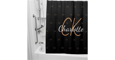 Black Gold Monogram Initials Name Script Shower Curtain Zazzle