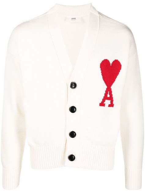 Ami Paris Cardigan Ami De Coeur Oversized Gola V Branco