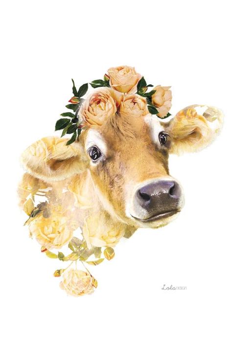 Wildlife Botanical Jersey Cow Art Print By Lola Design Icanvas