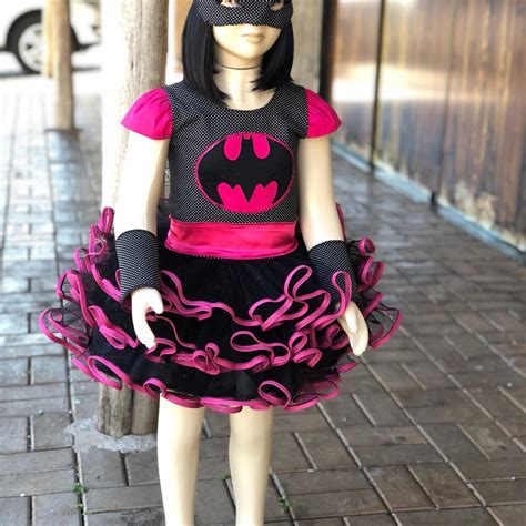 Fantasia Menina Super Heroi - FANTASIA VESTIDO SUPER HEROI MENINA BATGIRL PRETO PINK LUXO