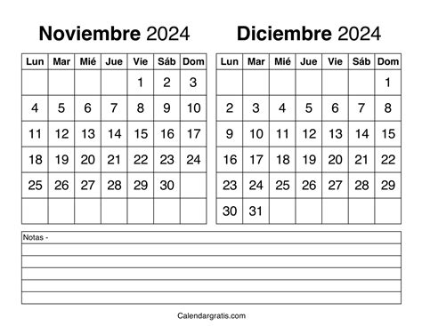 Noviembre Diciembre Calendario Para Imprimir Excel Pdf Y Png