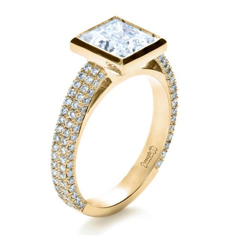 18k Yellow Gold Custom Bezel Set And Pave Diamond Engagement Ring 1232