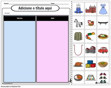 Necessidades E Desejos Classificar Recortar E Colar Planilha De Economia