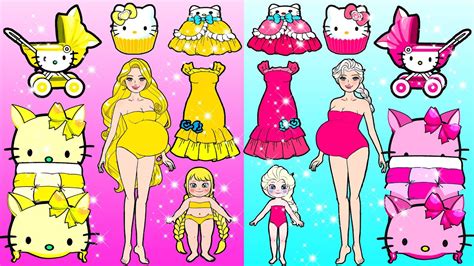 Vestido De Muñeca De Papel Yellow Rapunzel Vs Pink Elsa Fat and Thin