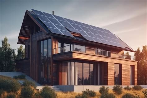 Premium Ai Image Sustainable Home With Solar Panels On Roof Generative Ai